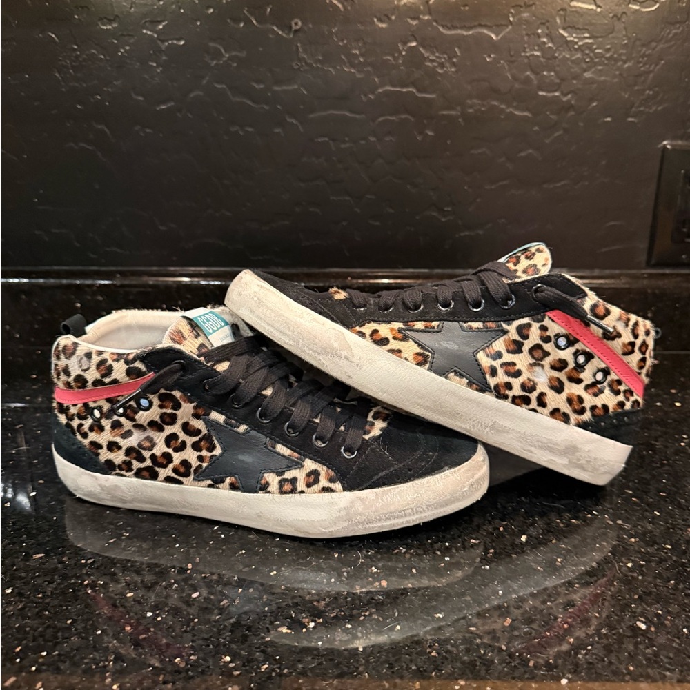 Golden Goose Sz 39 (US 9) leopard cheetah pony calfskin pink black sneakers